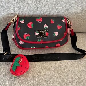 Juicy Couture Black and Red Strawberry Print Bag